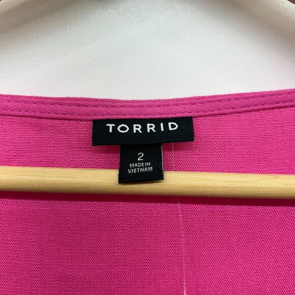 Torrid Pink Button Lace 3/4 Sleeve Slub Pintuck Neck Mini Dress Plus Size 2X - Picture 7 of 8